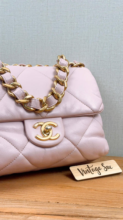 Chanel Pink Lambskin 22B Soft Chain Mini Square (GHW)