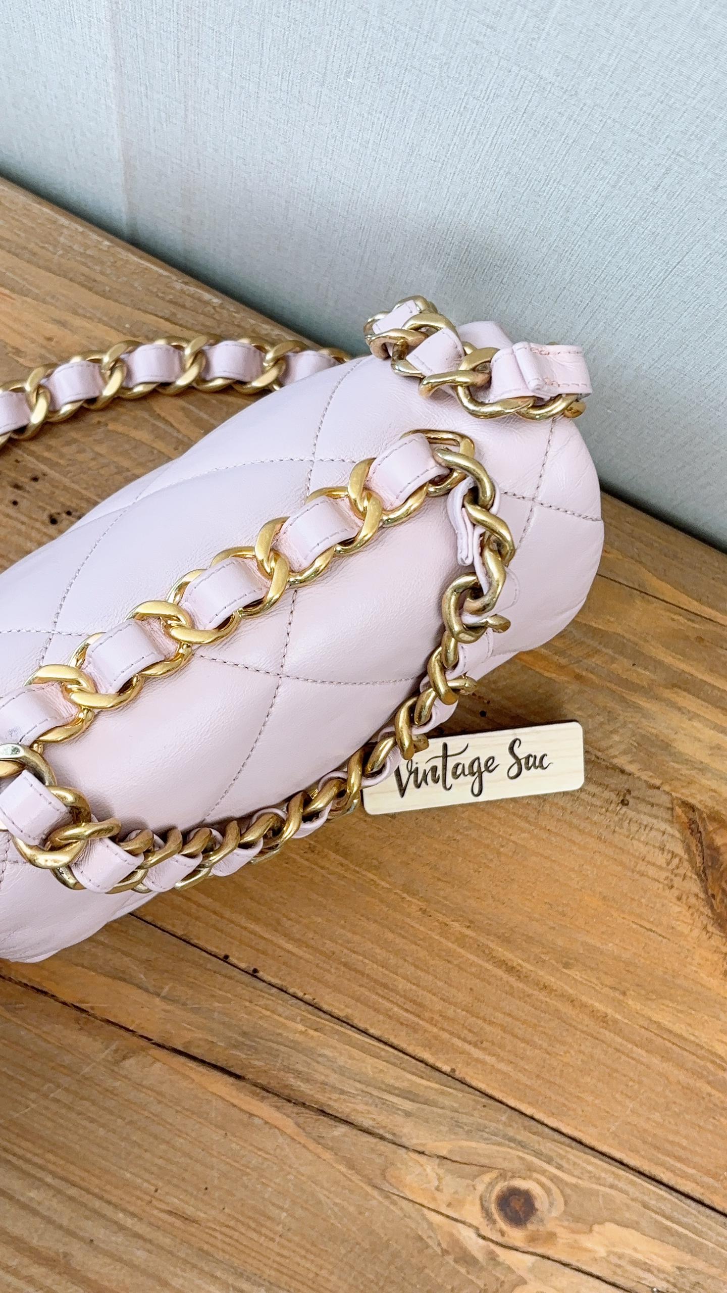 Chanel Pink Lambskin 22B Soft Chain Mini Square (GHW)