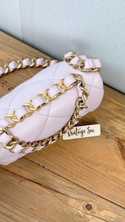 Chanel Pink Lambskin 22B Soft Chain Mini Square (GHW)