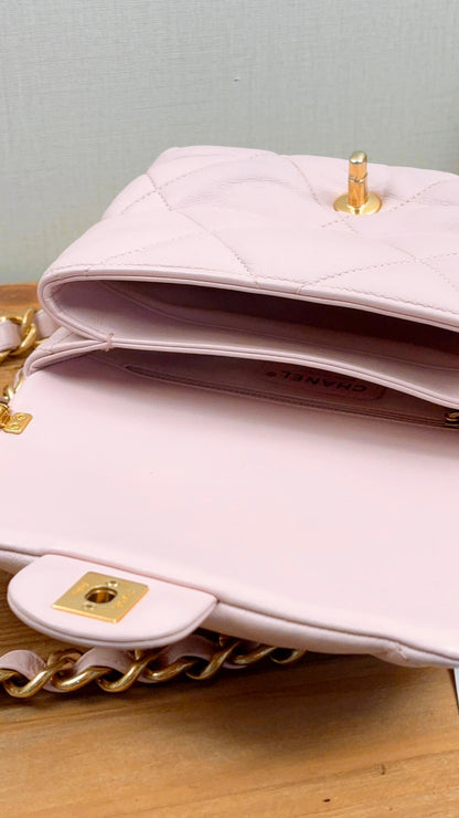 Chanel Pink Lambskin 22B Soft Chain Mini Square (GHW)