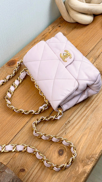 Chanel Pink Lambskin 22B Soft Chain Mini Square (GHW)