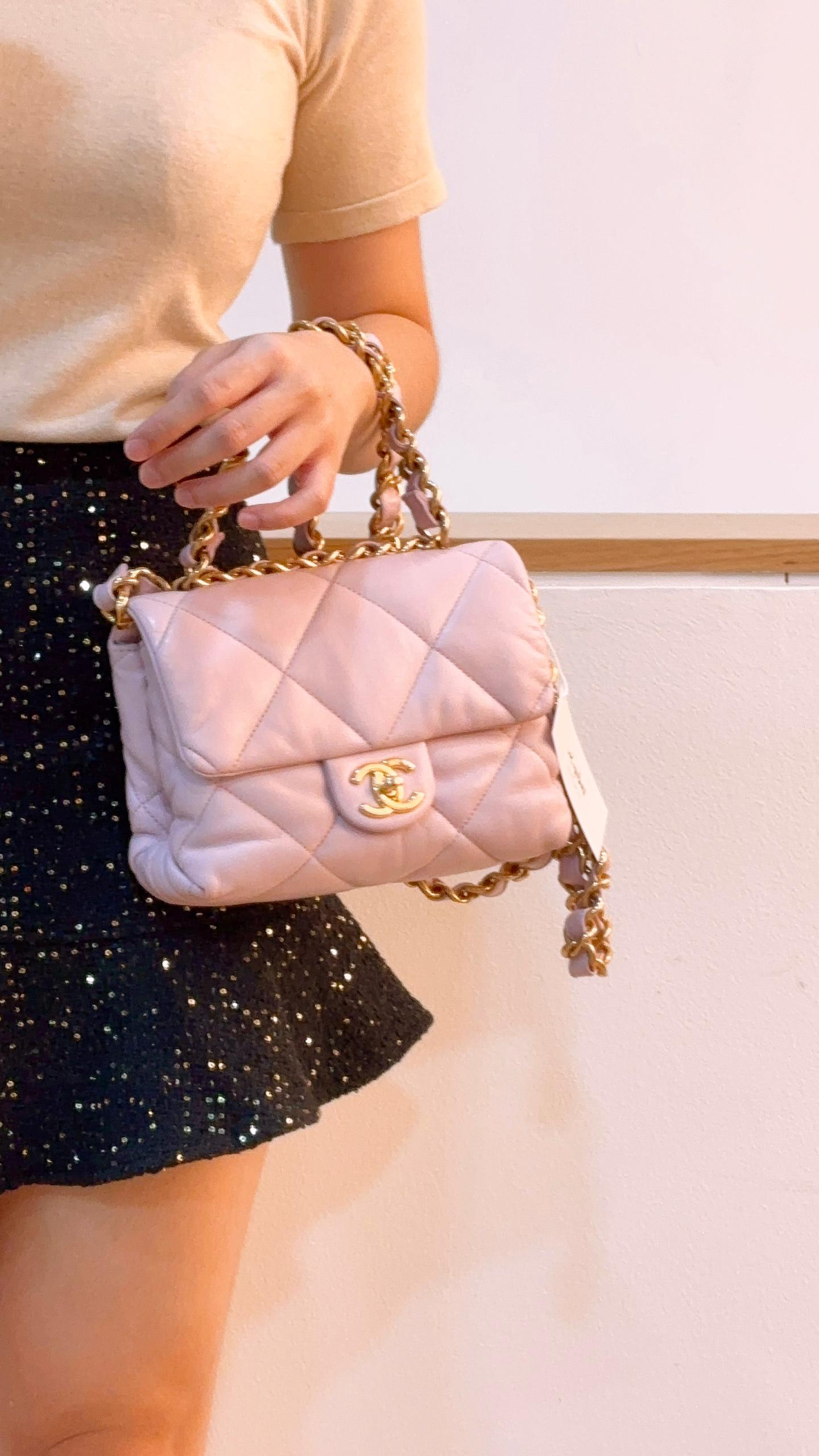 Chanel Pink Lambskin 22B Soft Chain Mini Square (GHW)