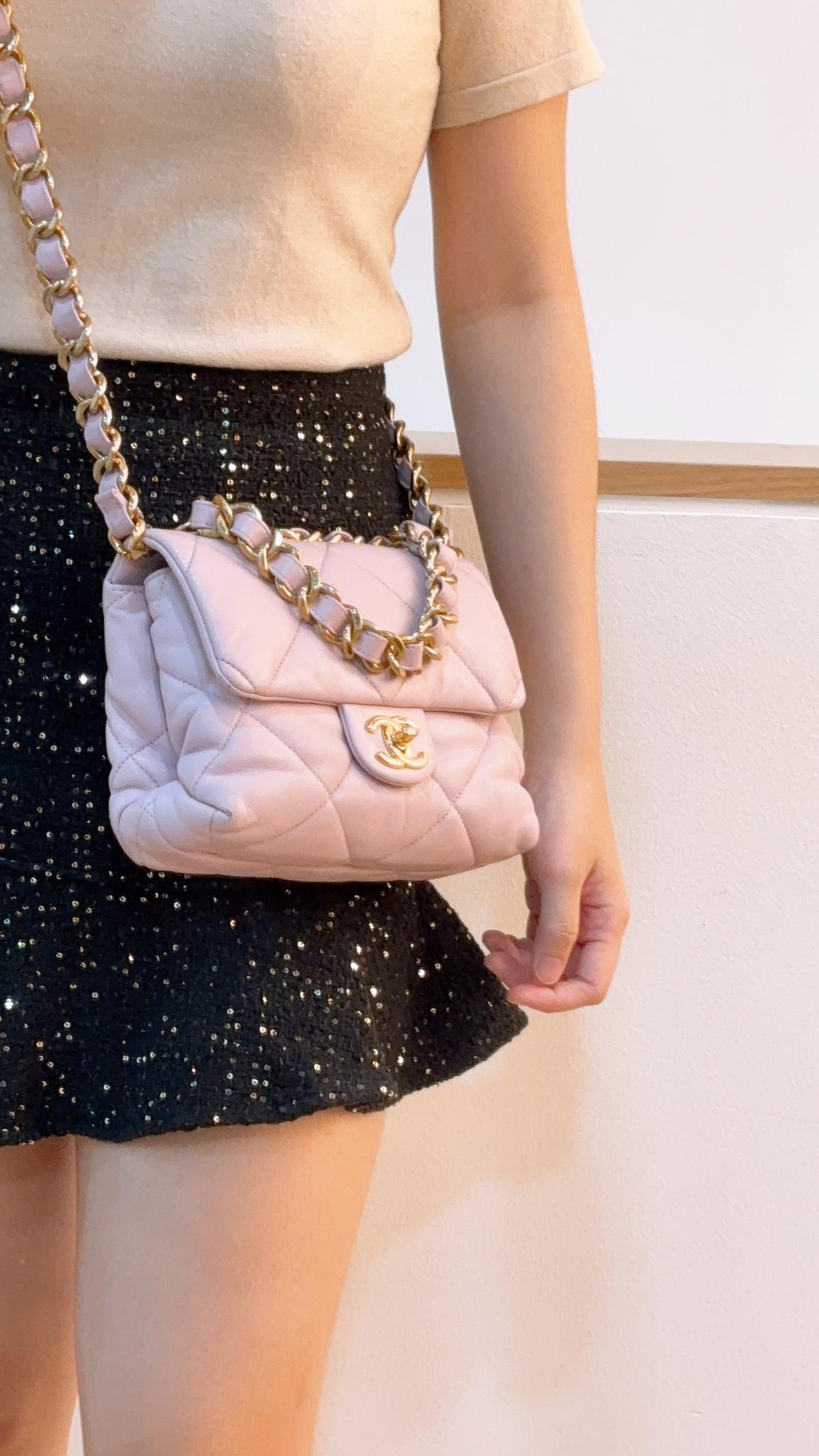 Chanel Pink Lambskin 22B Soft Chain Mini Square (GHW)