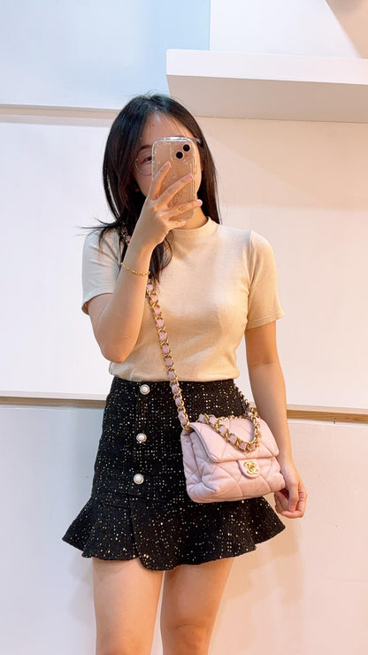 Chanel Pink Lambskin 22B Soft Chain Mini Square (GHW)