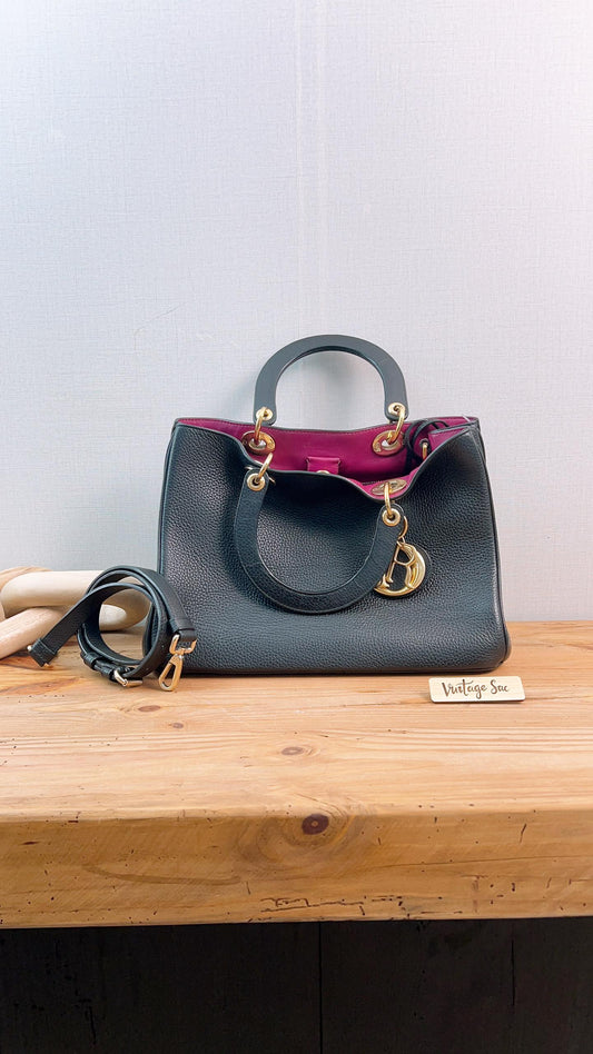 Dior Black Pebbled Calfskin Medium Diorissimo Tote (GHW)