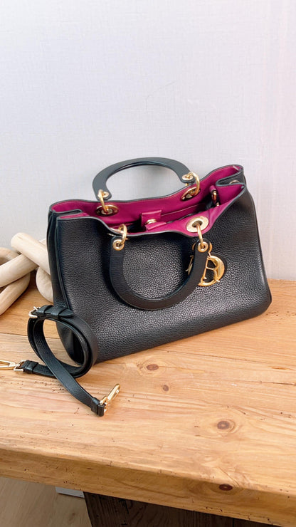 Dior Black Pebbled Calfskin Medium Diorissimo Tote (GHW)