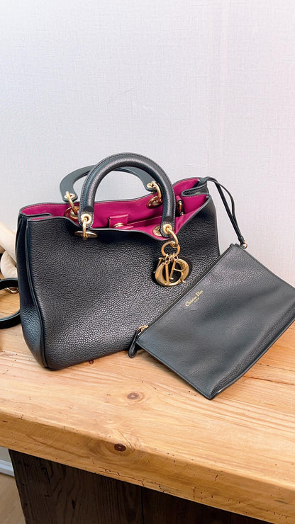 Dior Black Pebbled Calfskin Medium Diorissimo Tote (GHW)