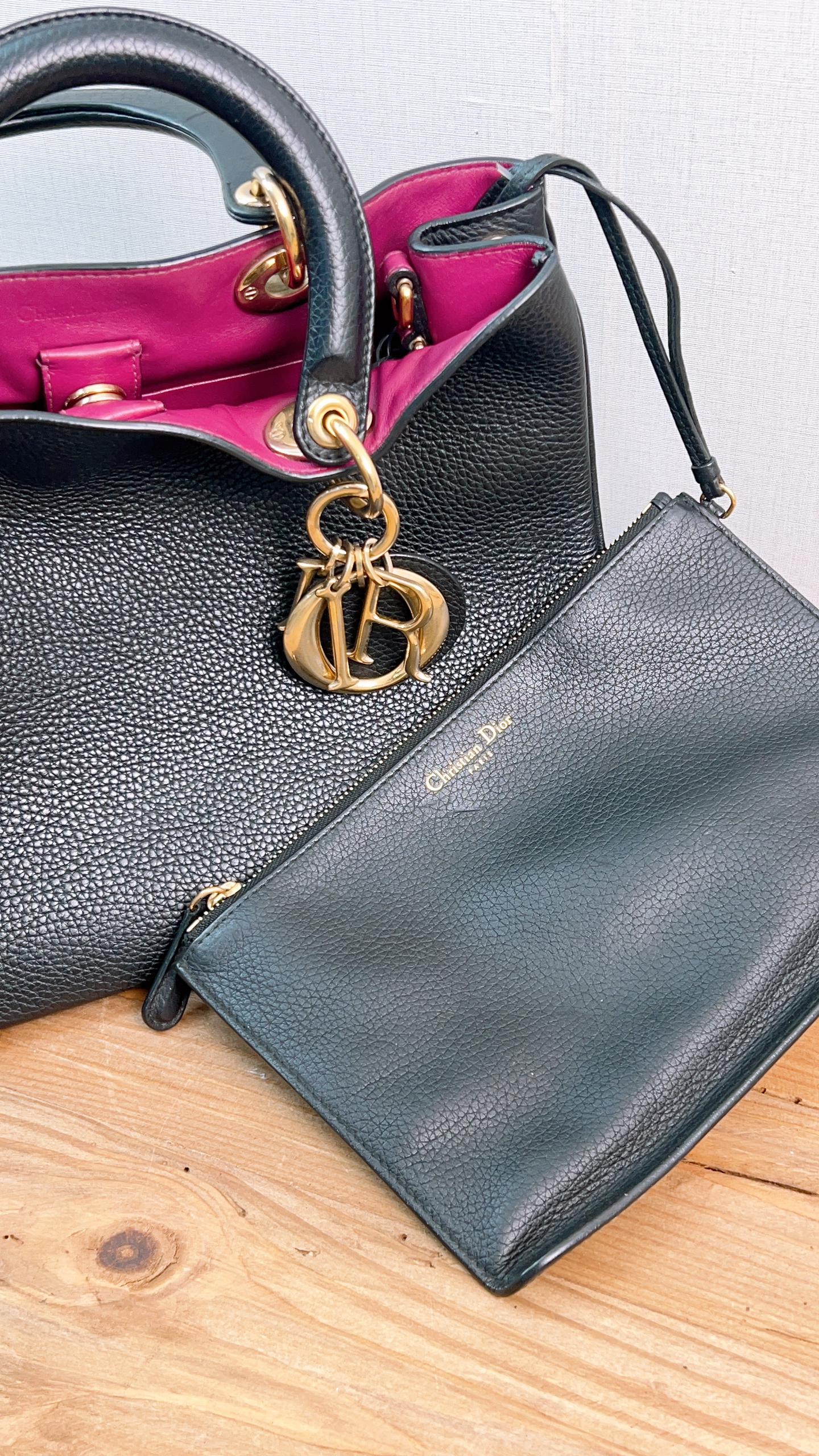 Dior Black Pebbled Calfskin Medium Diorissimo Tote (GHW)