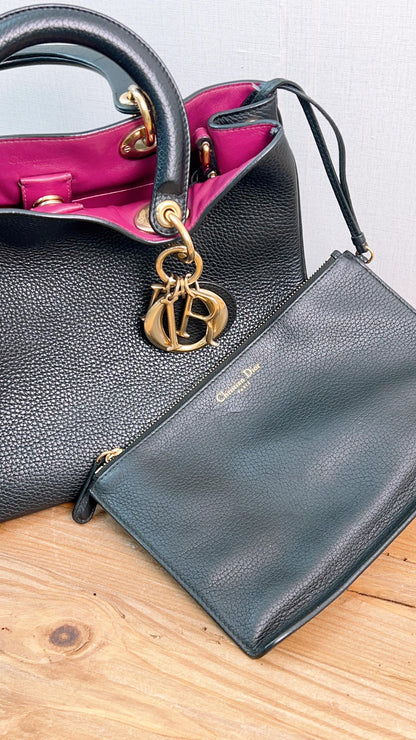 Dior Black Pebbled Calfskin Medium Diorissimo Tote (GHW)