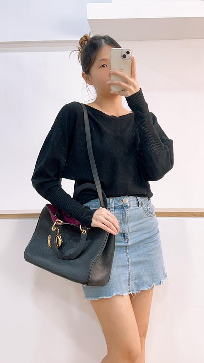 Dior Black Pebbled Calfskin Medium Diorissimo Tote (GHW)