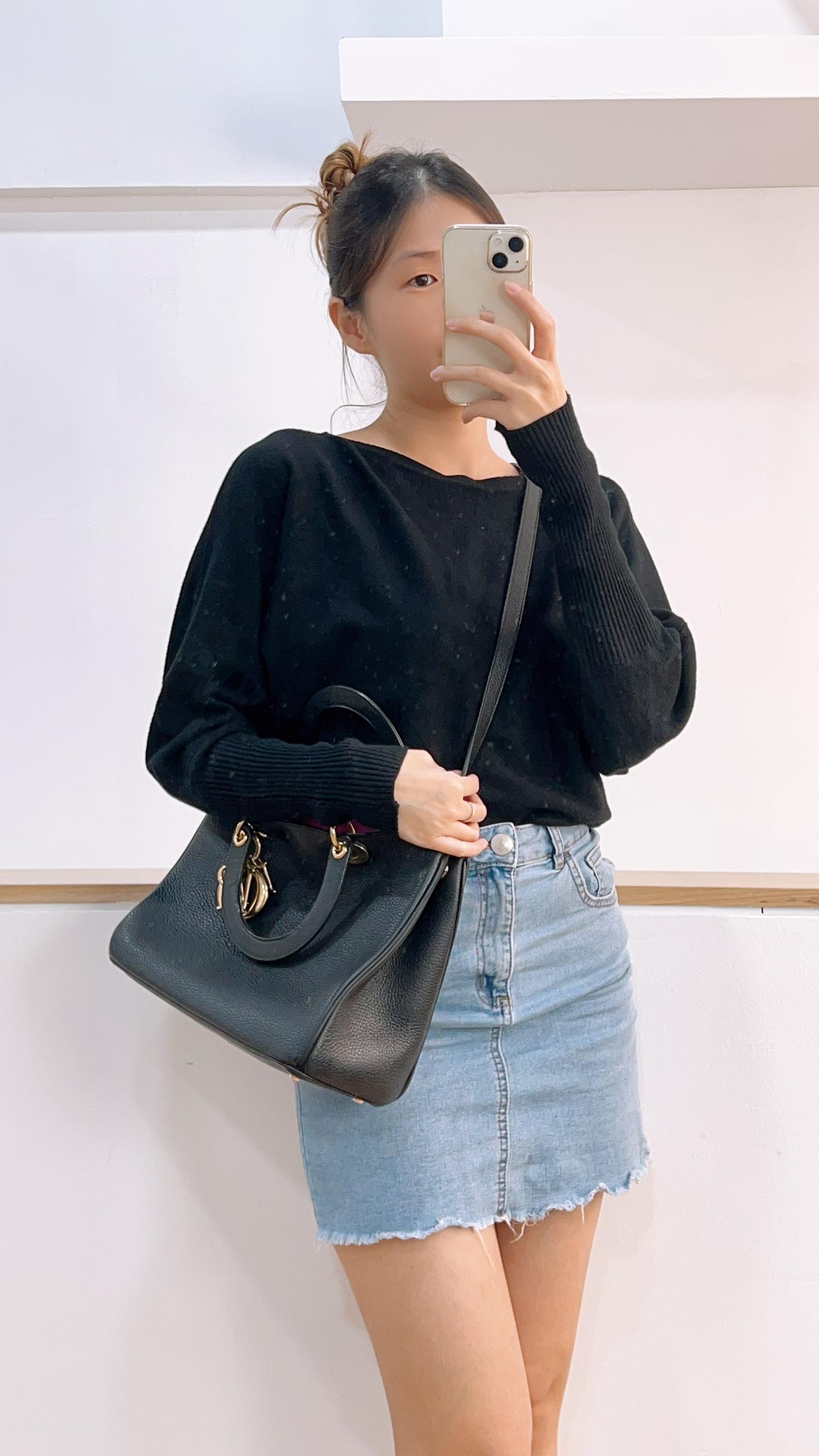 Dior Black Pebbled Calfskin Medium Diorissimo Tote (GHW)