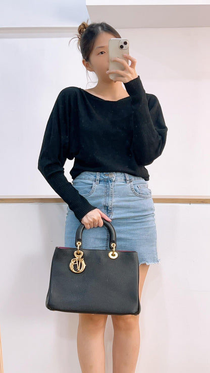 Dior Black Pebbled Calfskin Medium Diorissimo Tote (GHW)