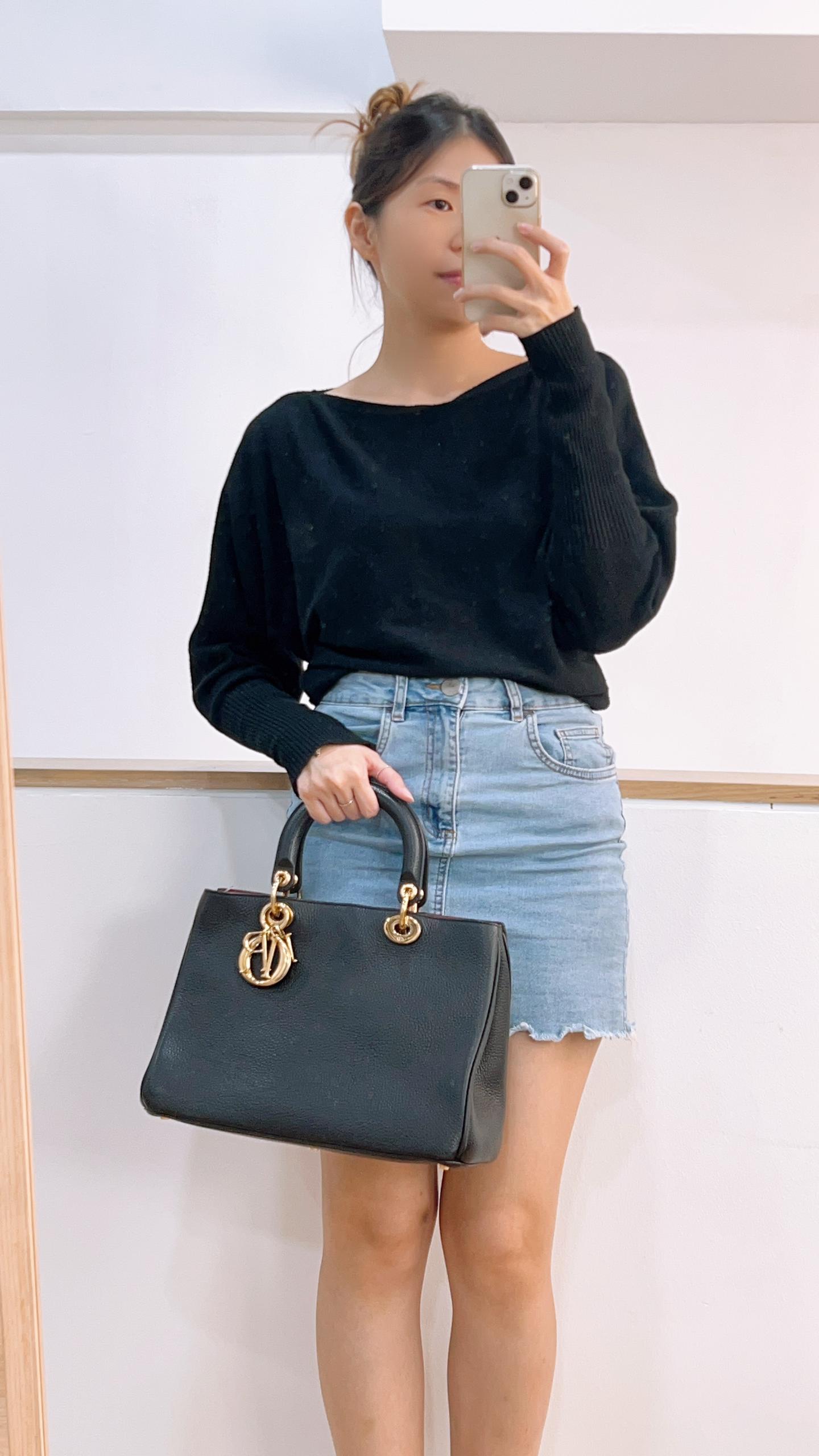 Dior Black Pebbled Calfskin Medium Diorissimo Tote (GHW)
