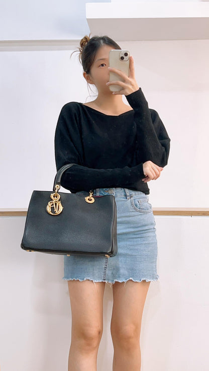 Dior Black Pebbled Calfskin Medium Diorissimo Tote (GHW)
