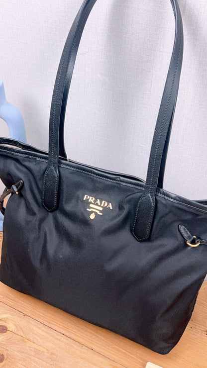 Prada Black Tessuto Saffiano Nylon Tote Bag