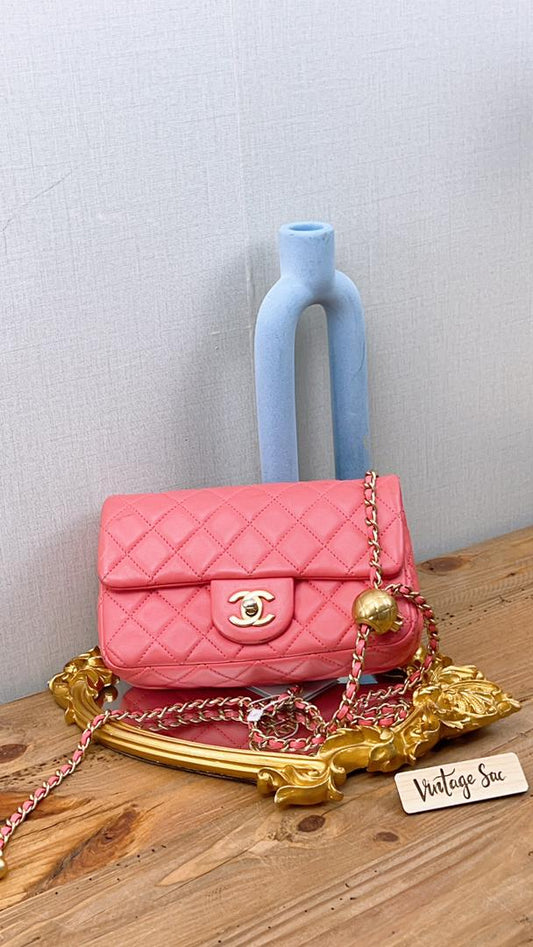 Chanel Coral Pink Lambskin Mini Flap Pearl Crush (GHW)