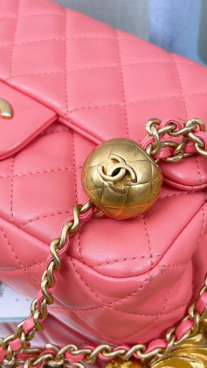 Chanel Coral Pink Lambskin Mini Flap Pearl Crush (GHW)