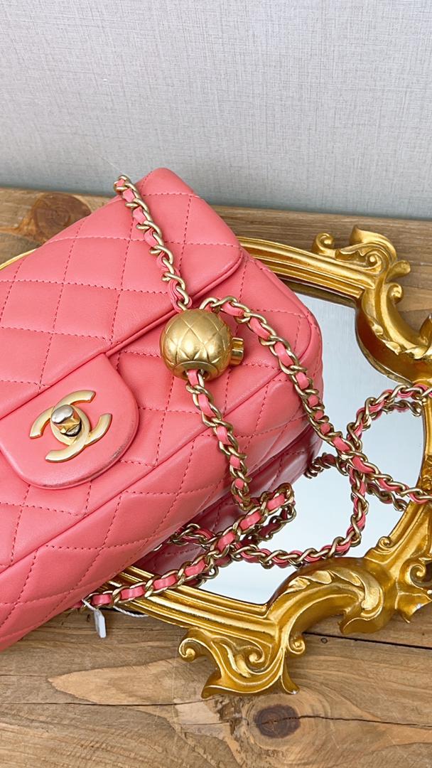 Chanel Coral Pink Lambskin Mini Flap Pearl Crush (GHW)