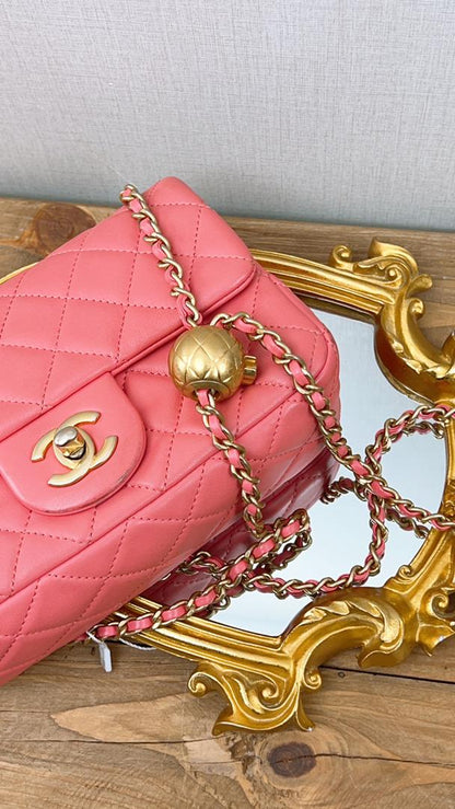 Chanel Coral Pink Lambskin Mini Flap Pearl Crush (GHW)
