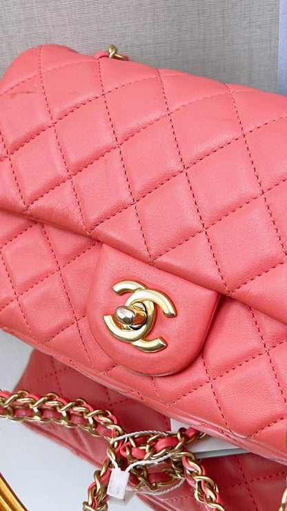 Chanel Coral Pink Lambskin Mini Flap Pearl Crush (GHW)