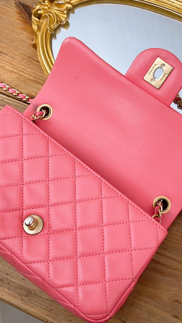 Chanel Coral Pink Lambskin Mini Flap Pearl Crush (GHW)