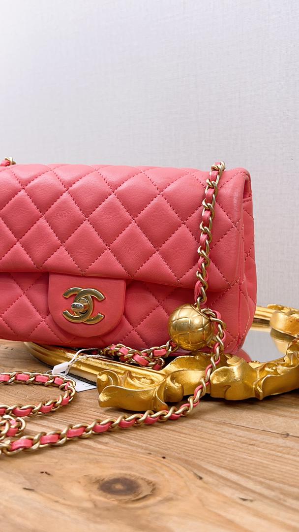 Chanel Coral Pink Lambskin Mini Flap Pearl Crush (GHW)