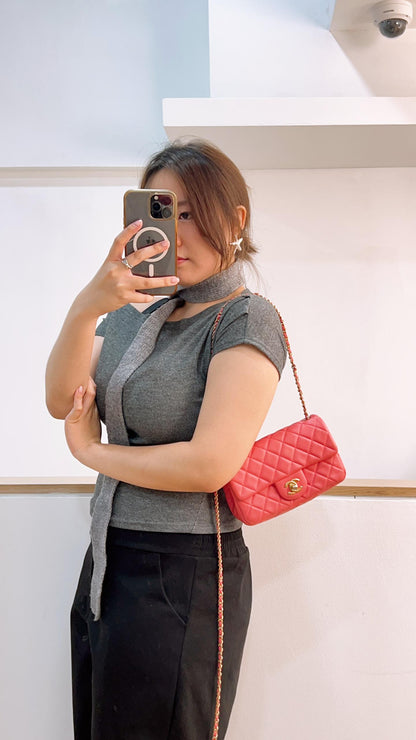 Chanel Coral Pink Lambskin Mini Flap Pearl Crush (GHW)