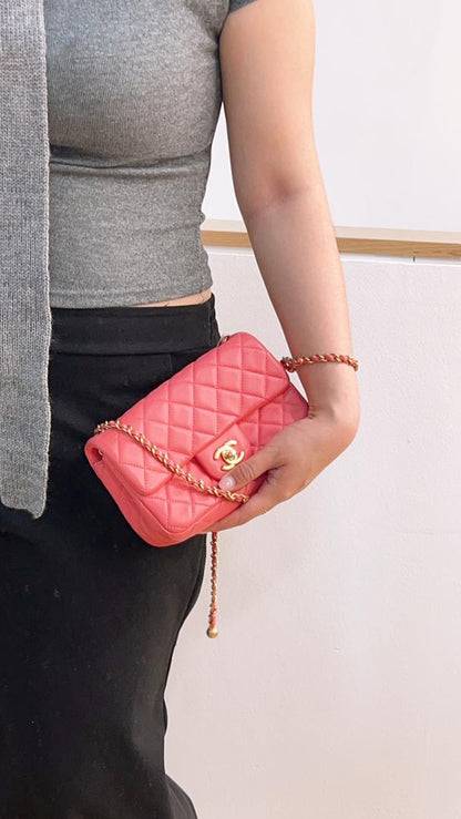 Chanel Coral Pink Lambskin Mini Flap Pearl Crush (GHW)