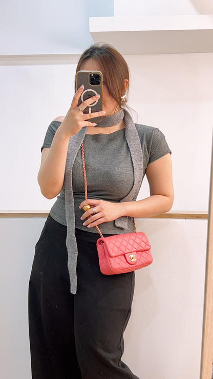 Chanel Coral Pink Lambskin Mini Flap Pearl Crush (GHW)