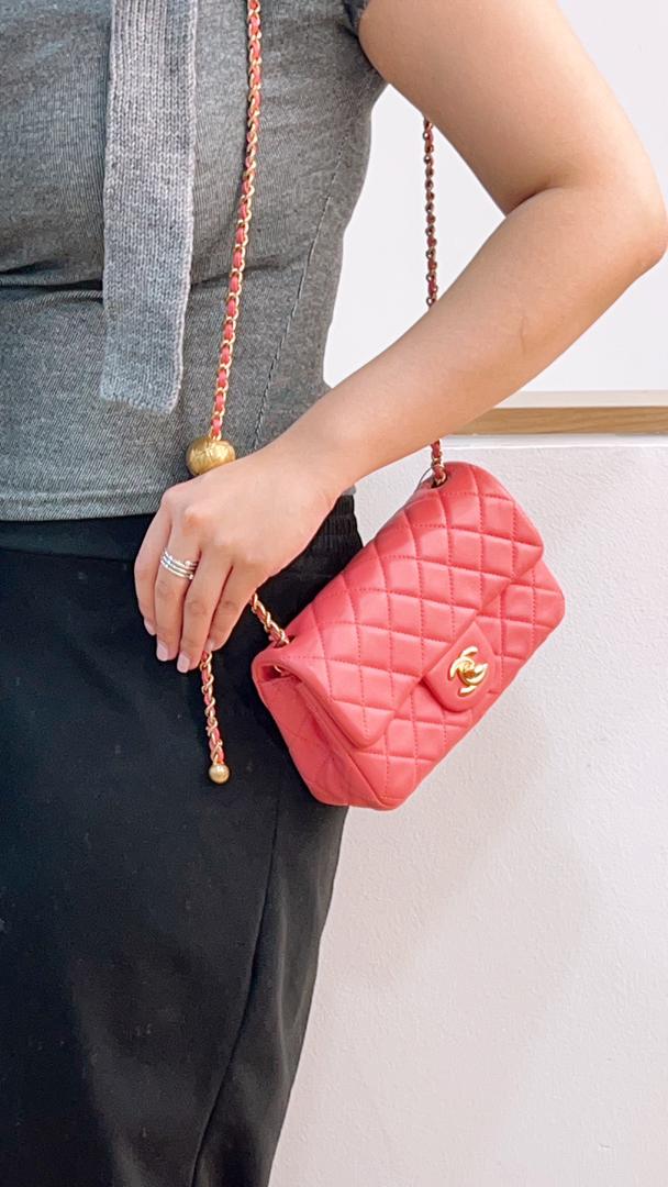 Chanel Coral Pink Lambskin Mini Flap Pearl Crush (GHW) – VintageSac