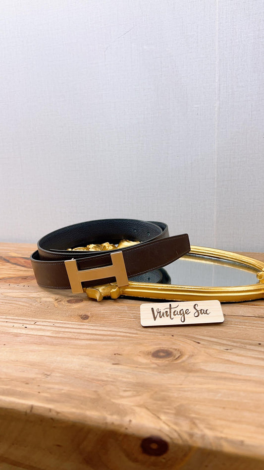 Hermes H Martelee Belt Buckle Reversible Leather 100cm