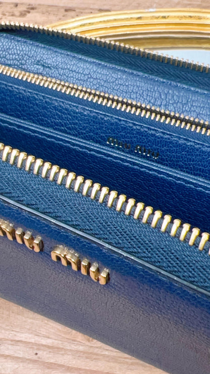 Miu Miu Dark Blue Madras Zippy Wallet (GHW)