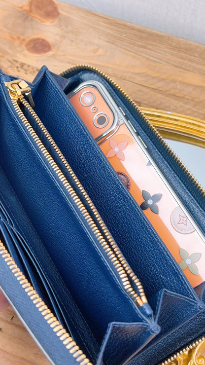 Miu Miu Dark Blue Madras Zippy Wallet (GHW)