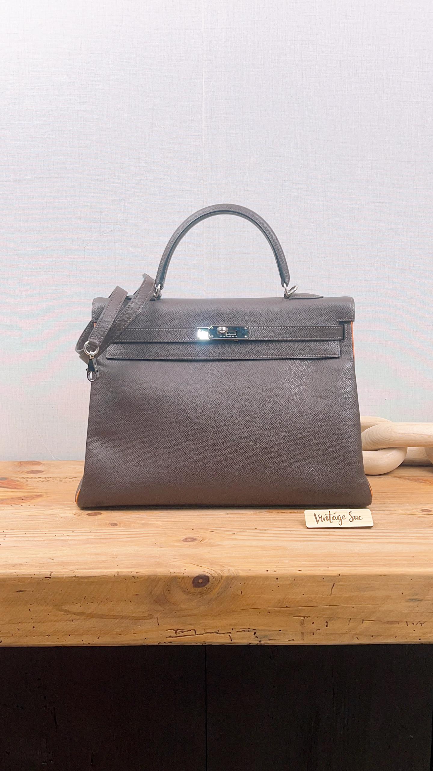 Hermes Chocolate/Orange Epsom H Kelly 35