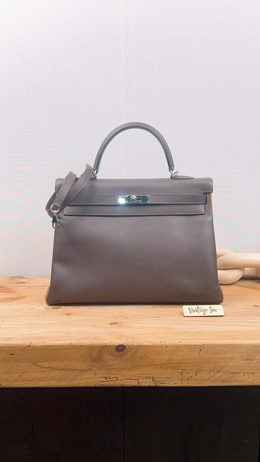 Hermes Chocolate/Orange Epsom H Kelly 35