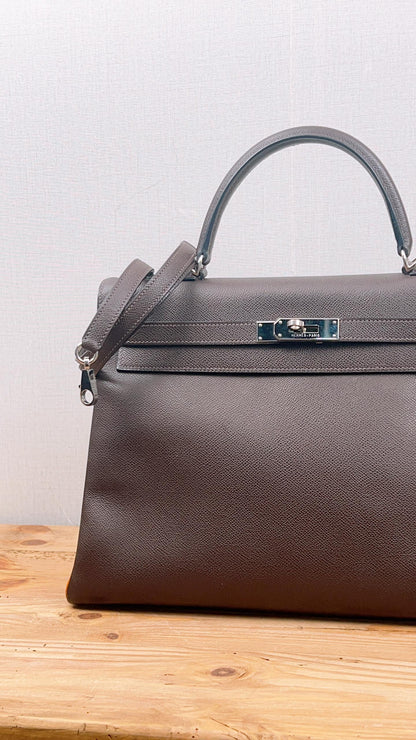 Hermes Chocolate/Orange Epsom H Kelly 35