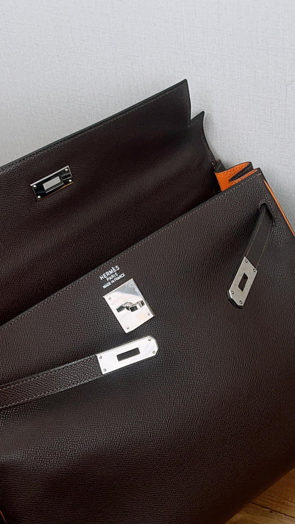 Hermes Chocolate/Orange Epsom H Kelly 35