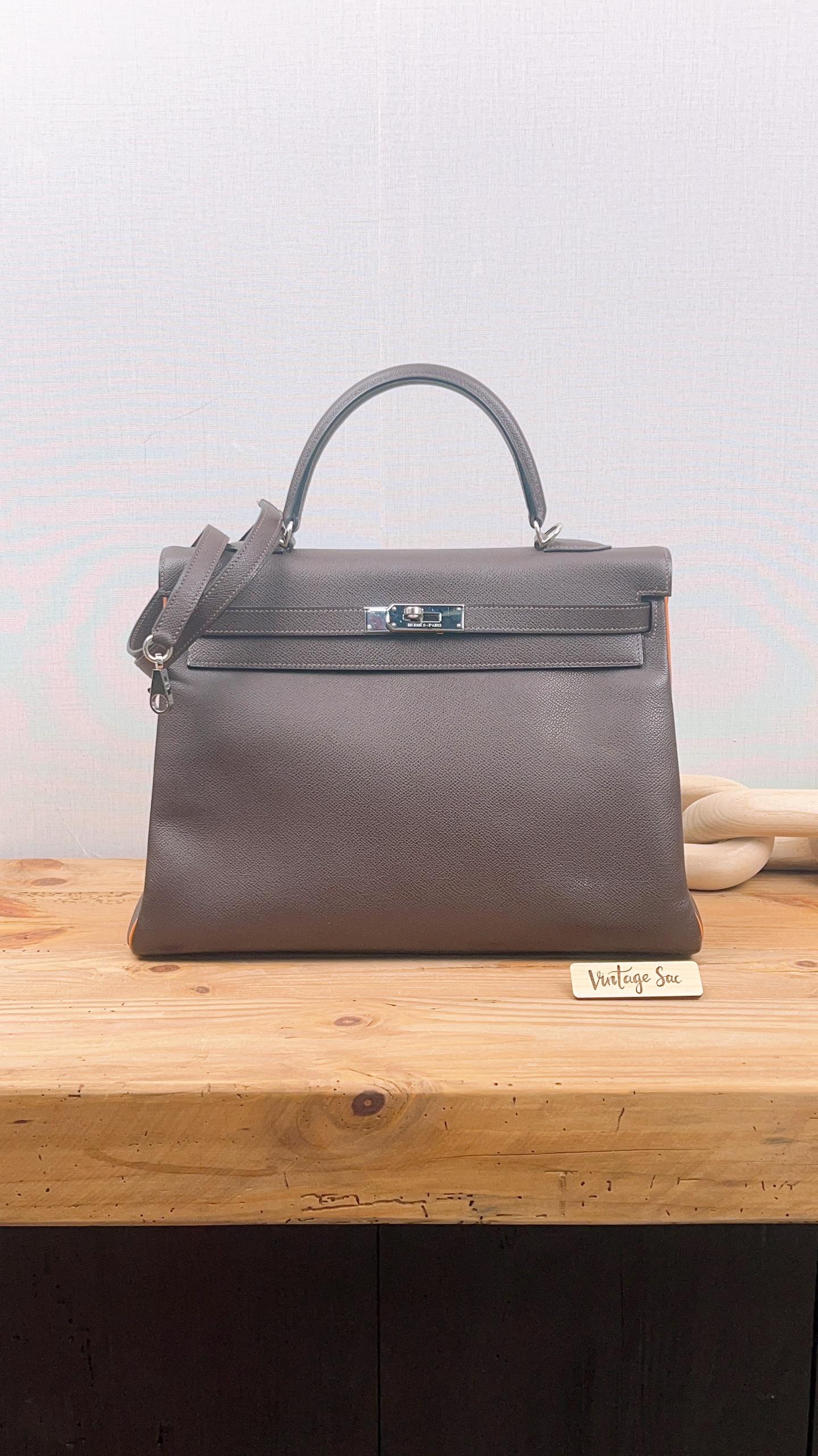 Hermes Chocolate/Orange Epsom H Kelly 35