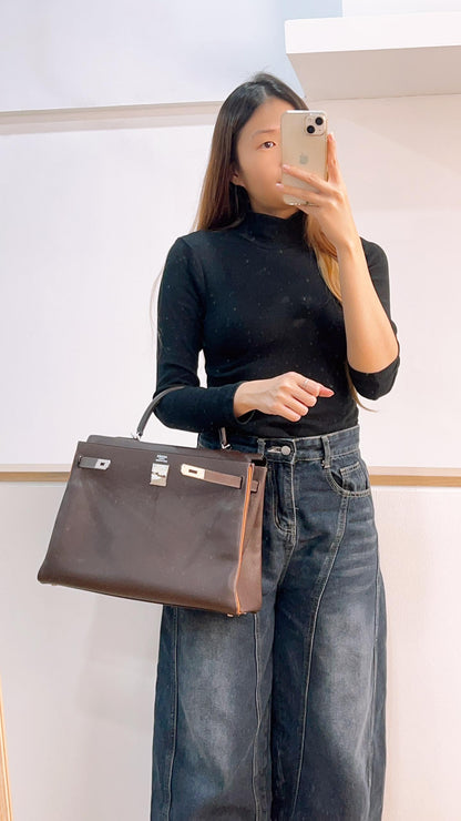 Hermes Chocolate/Orange Epsom H Kelly 35