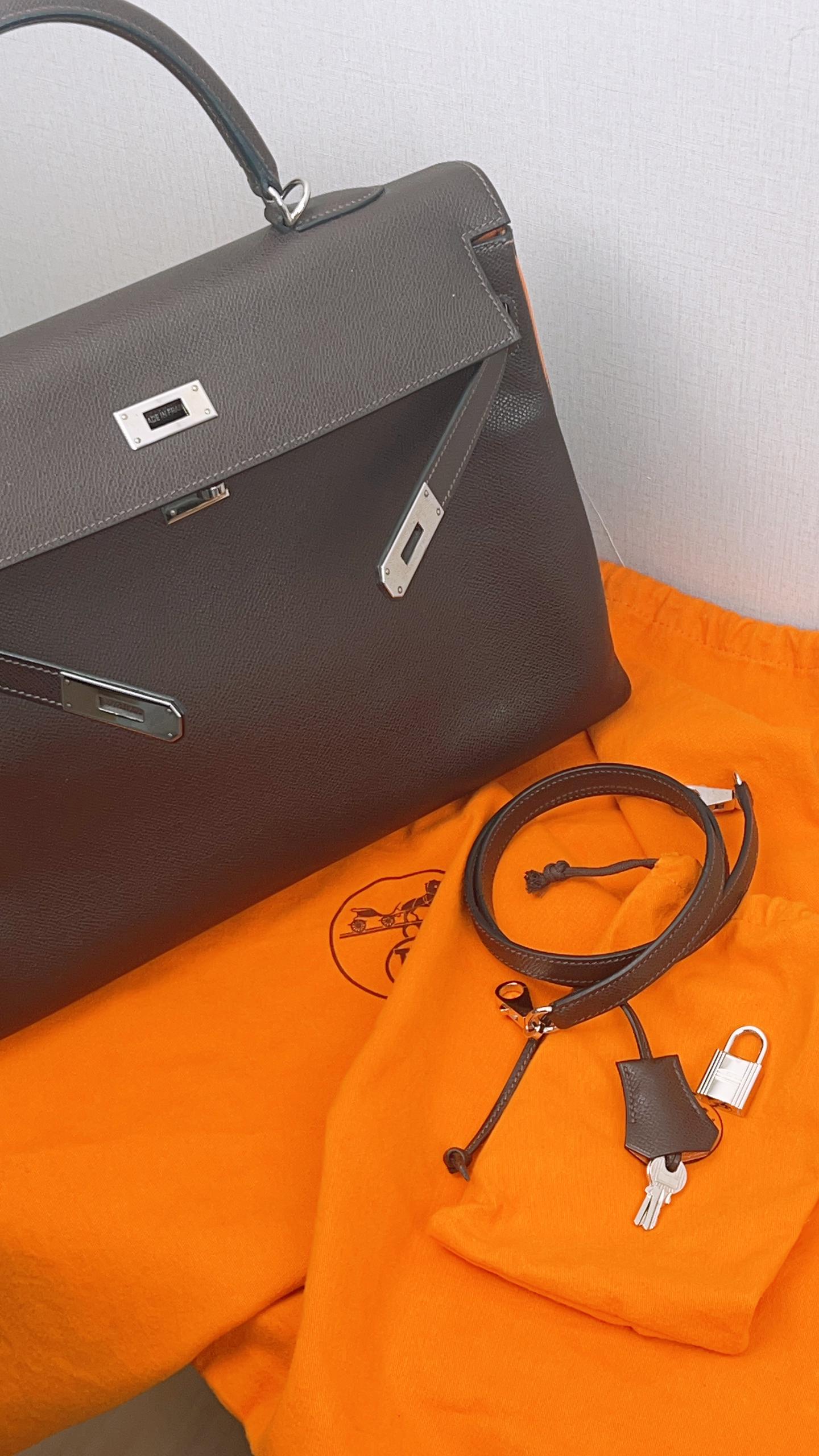 Hermes Chocolate/Orange Epsom H Kelly 35