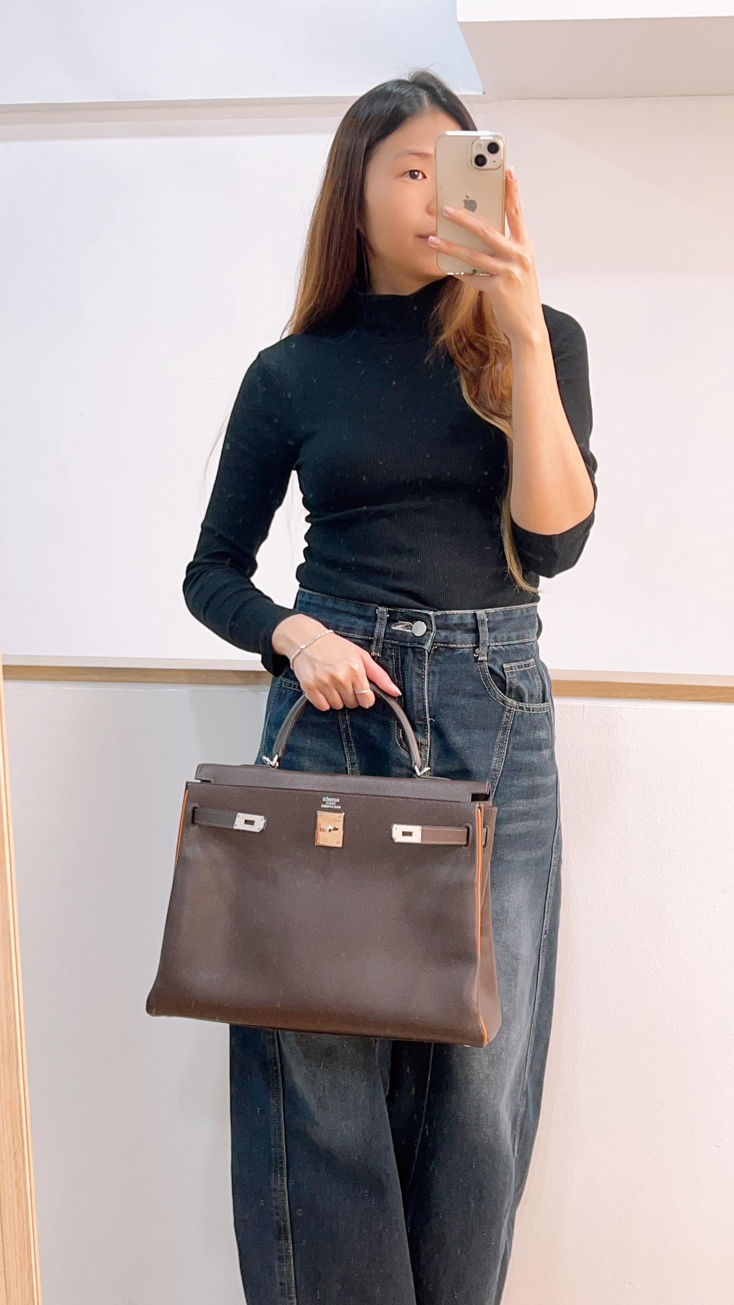 Hermes Chocolate/Orange Epsom H Kelly 35
