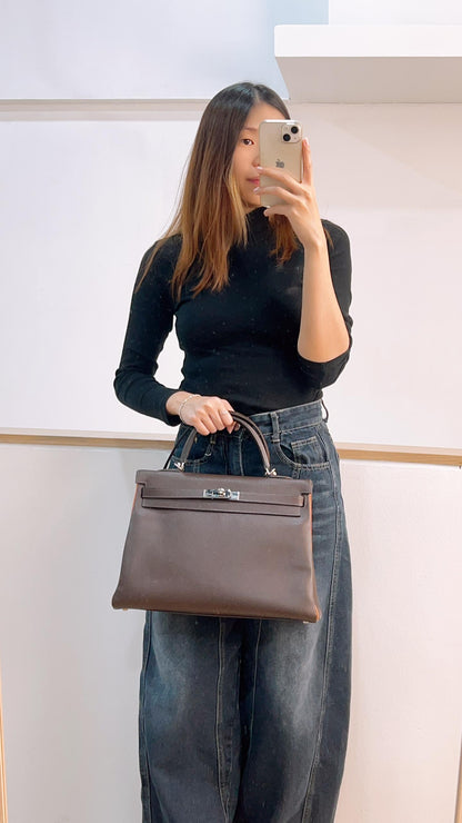 Hermes Chocolate/Orange Epsom H Kelly 35
