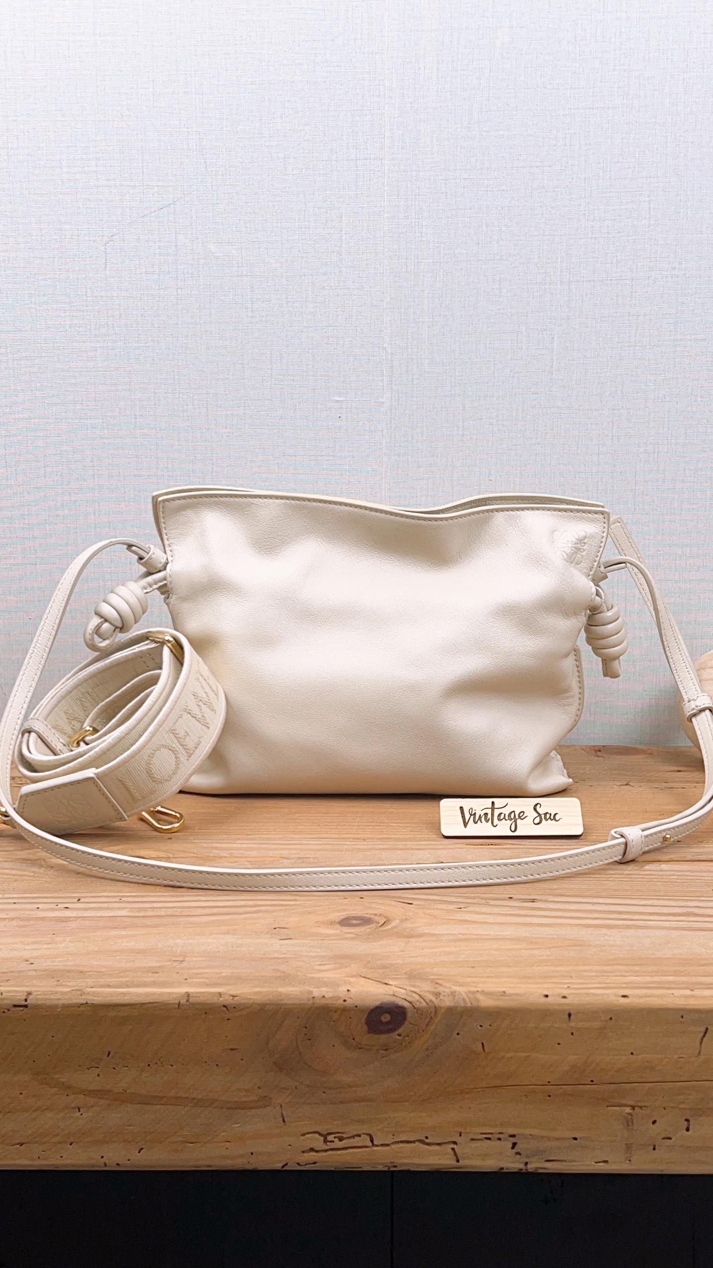 Loewe Angora White Calfskin Flamenco Mini Clutch w Extra Jacquard Strap