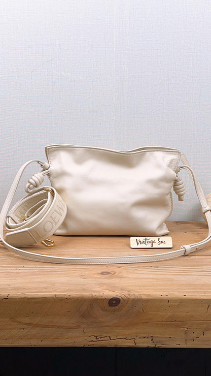 Loewe Angora White Calfskin Flamenco Mini Clutch w Extra Jacquard Strap