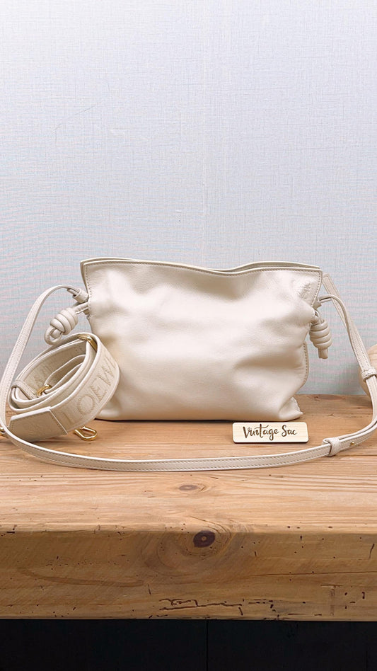 Loewe Angora White Calfskin Flamenco Mini Clutch w Extra Jacquard Strap