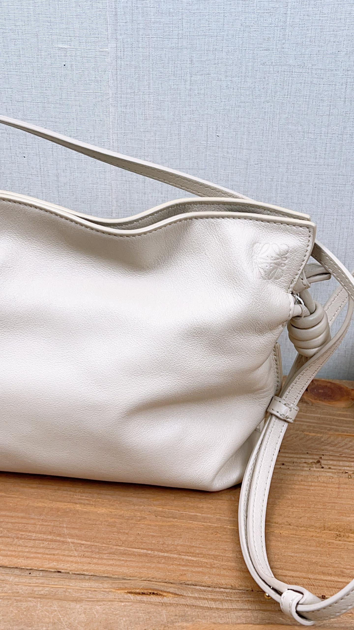 Loewe Angora White Calfskin Flamenco Mini Clutch w Extra Jacquard Strap