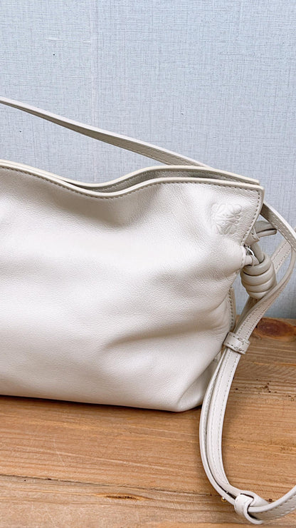 Loewe Angora White Calfskin Flamenco Mini Clutch w Extra Jacquard Strap