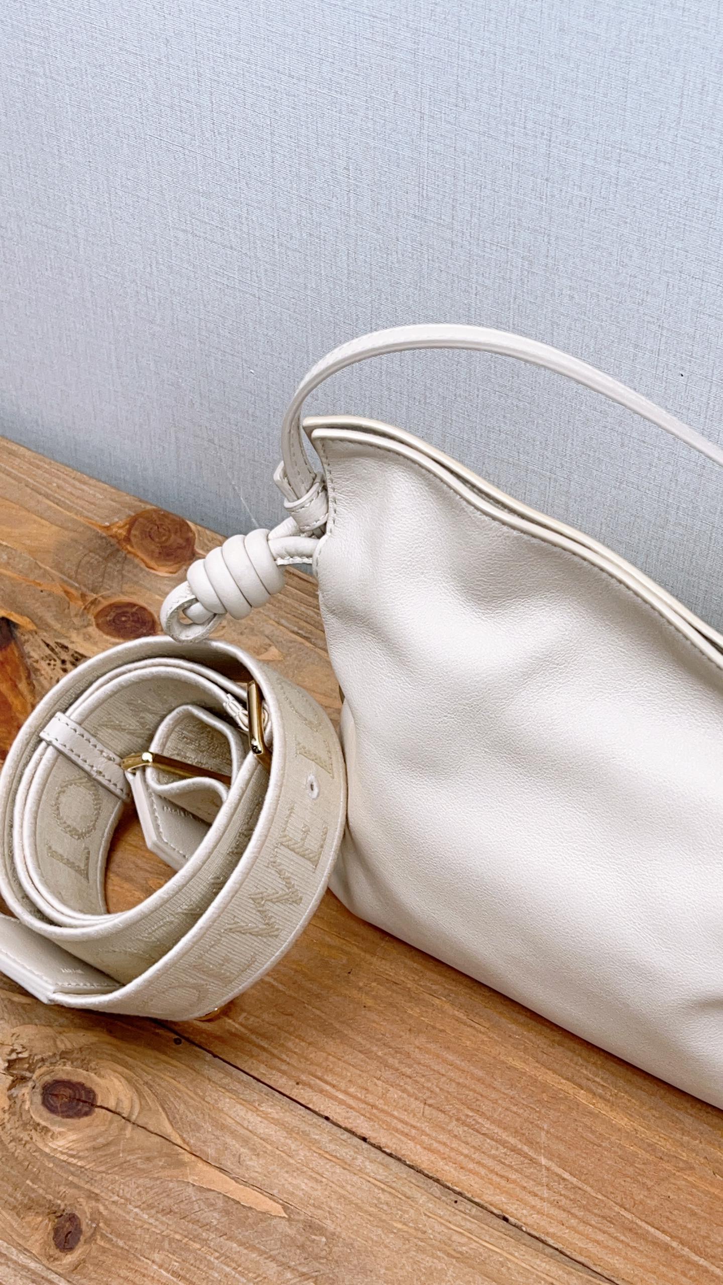 Loewe Angora White Calfskin Flamenco Mini Clutch w Extra Jacquard Strap