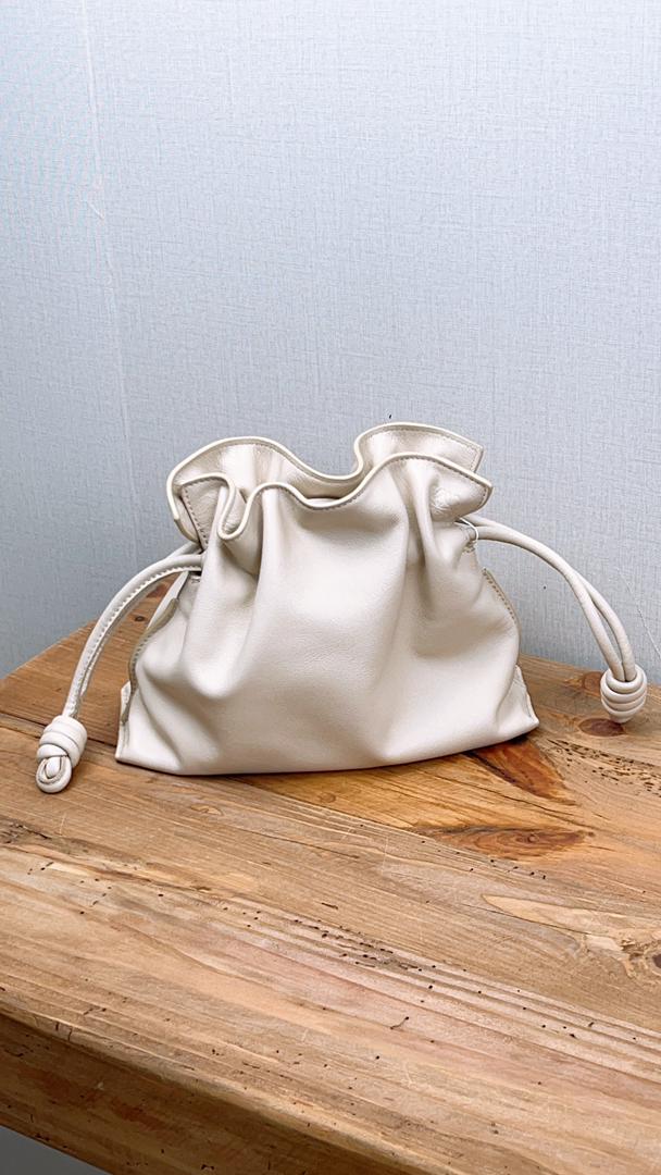 Loewe Angora White Calfskin Flamenco Mini Clutch w Extra Jacquard Strap