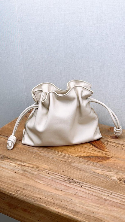 Loewe Angora White Calfskin Flamenco Mini Clutch w Extra Jacquard Strap